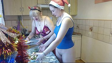 Old and young. MILF adult mature woman and teen cute girl virgin in erotic lingerie stockings without panties kiss on lips in kitchen. Bisexual Lesbian Blonde Brunette. Fetish Big natural tits Boobs Perfect ass Big butt Shaved pussy hairy Sex Porn
